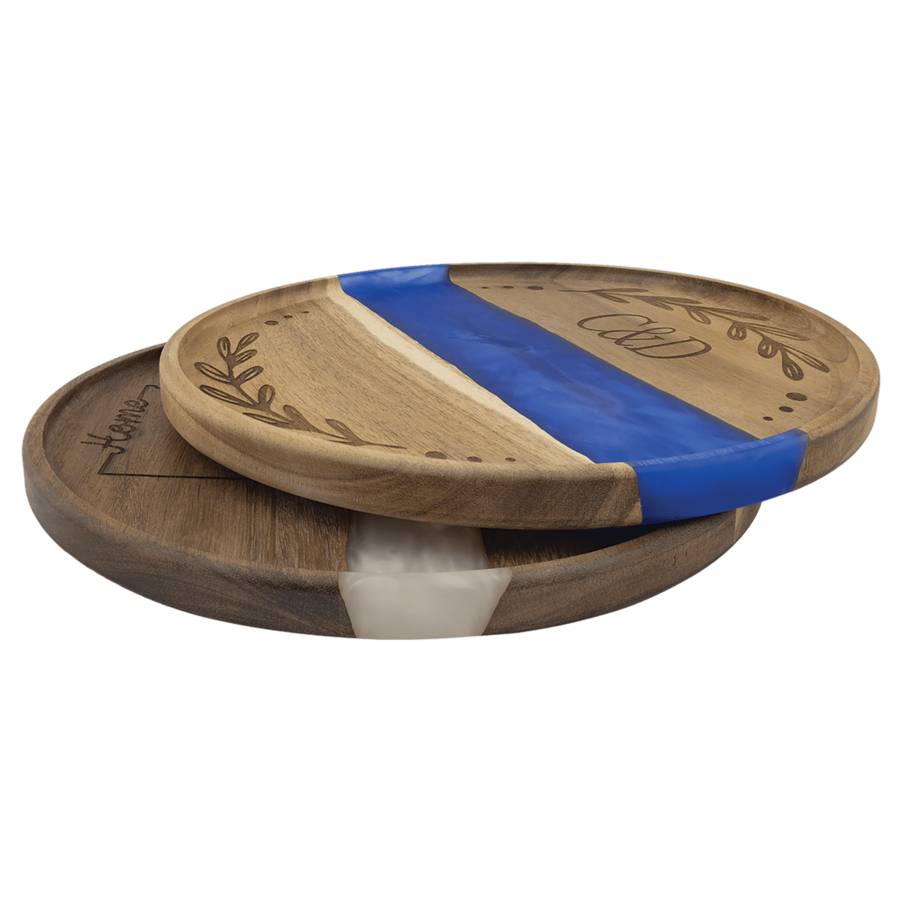 11 3/4" x 3/4" Acacia with Pearl Resin Round Serving Tray
