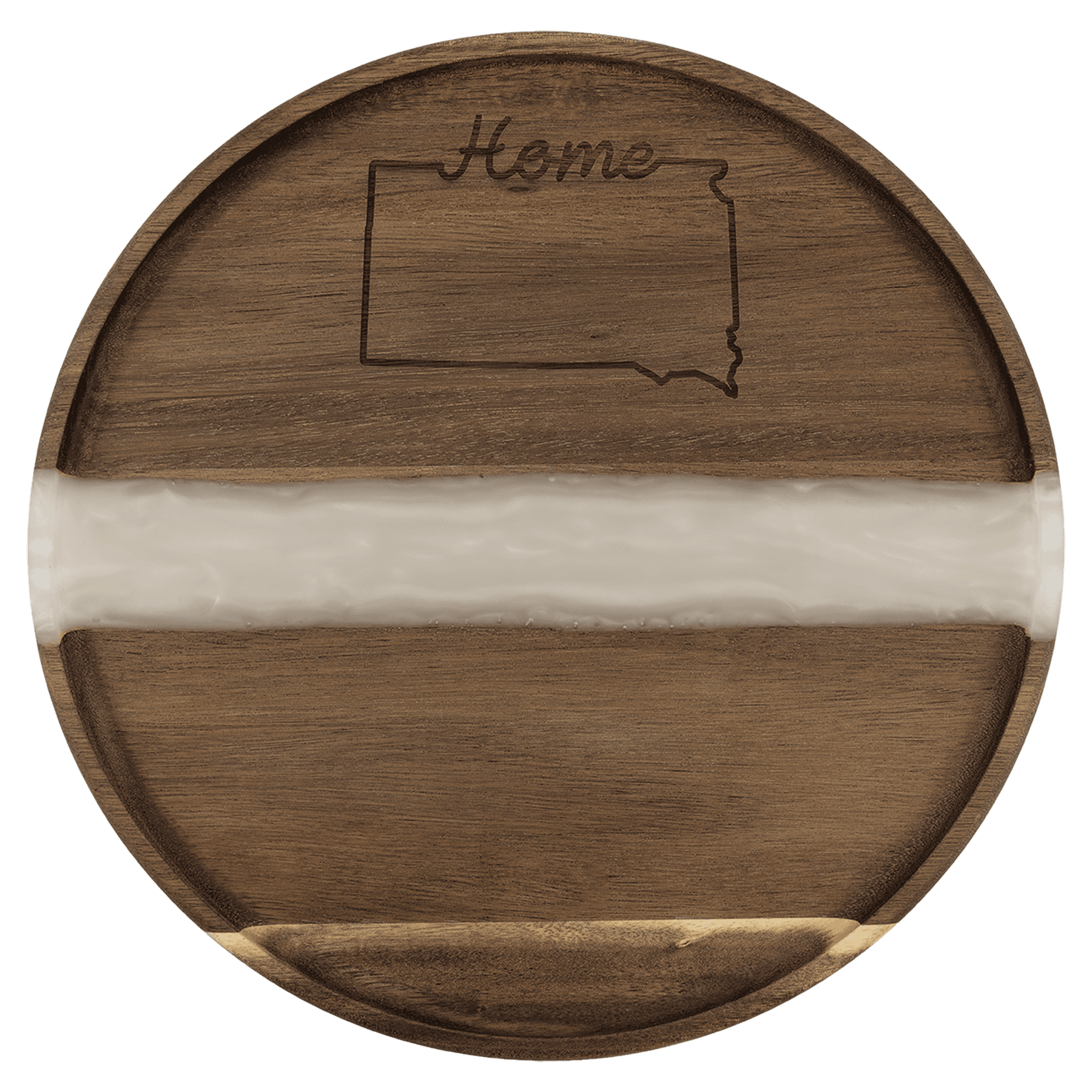 11 3/4" x 3/4" Acacia with Pearl Resin Round Serving Tray — White