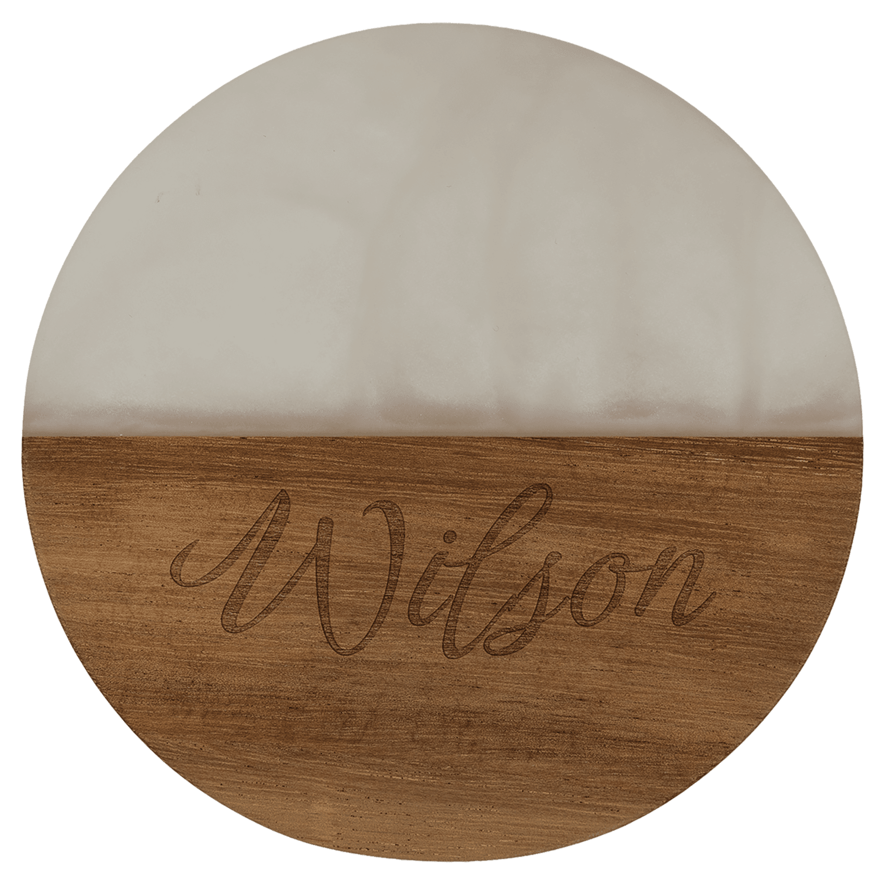 4" Acacia with Acrylic Resin Round Coaster (set of 4) — White Resin