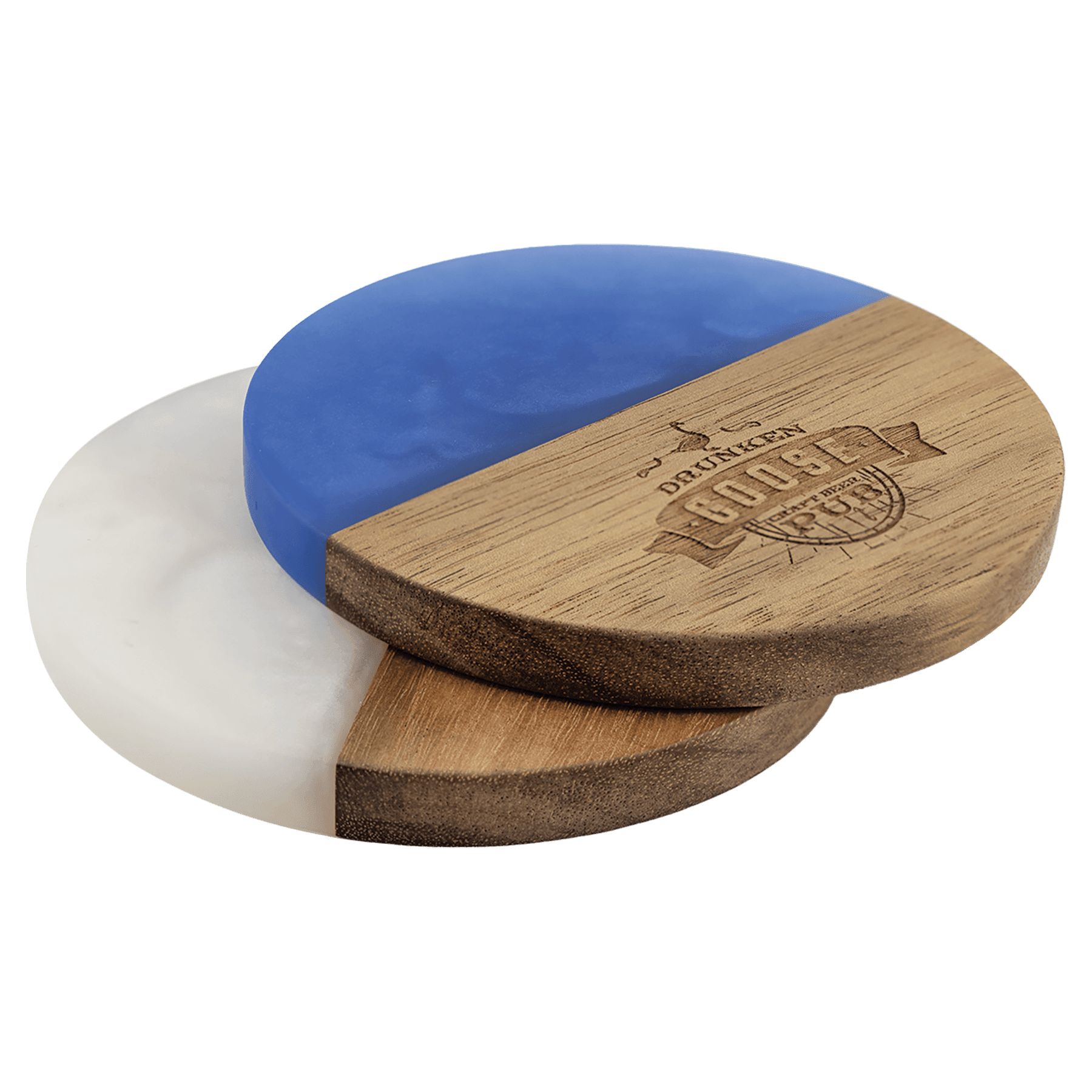 4" Acacia with Acrylic Resin Round Coaster (set of 4)