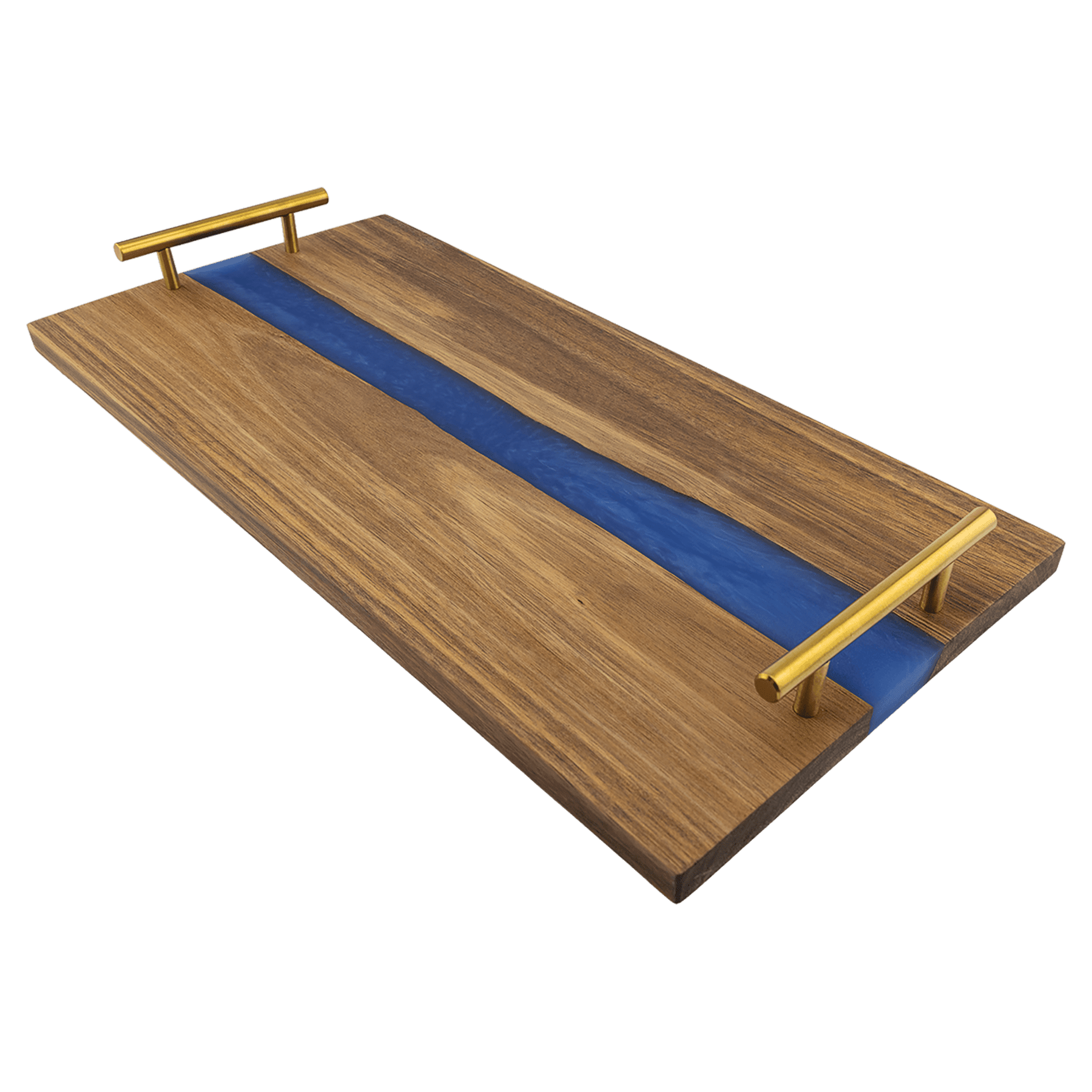 GFT3000 - 18" x 9" Acacia Serving Tray with Pearl Resin and Gold Handles