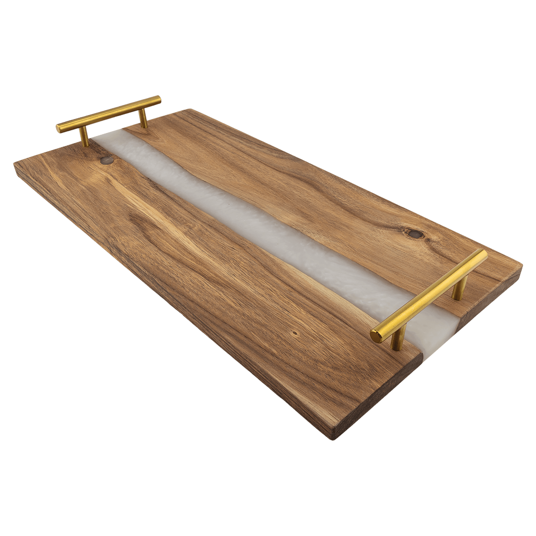 GFT3000 - 18" x 9" Acacia Serving Tray with Pearl Resin and Gold Handles — White